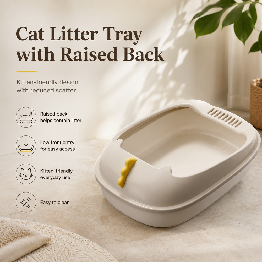 HeartyPaws cat litter tray with raised back lifestyle image