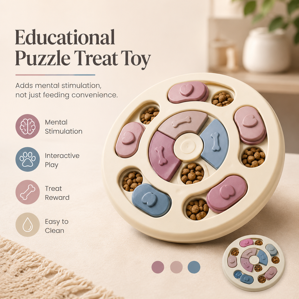 HeartyPaws educational puzzle treat toy features