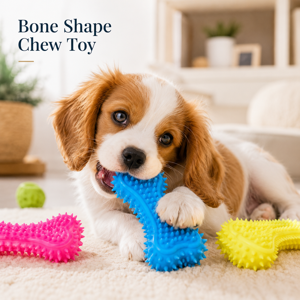 HeartyPaws Bone Shape Chew Toy lifestyle image with puppy