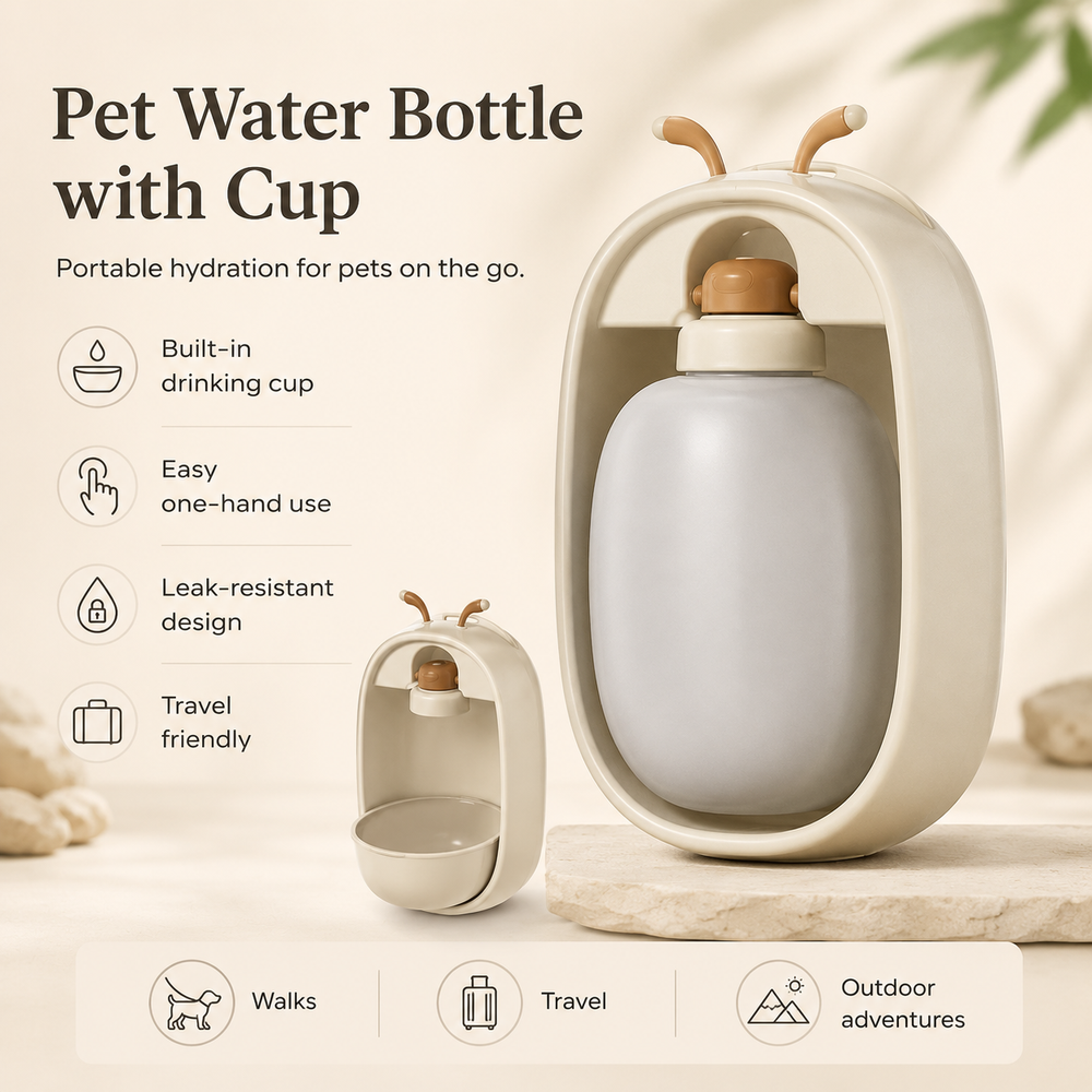 HeartyPaws pet water bottle with cup lifestyle image