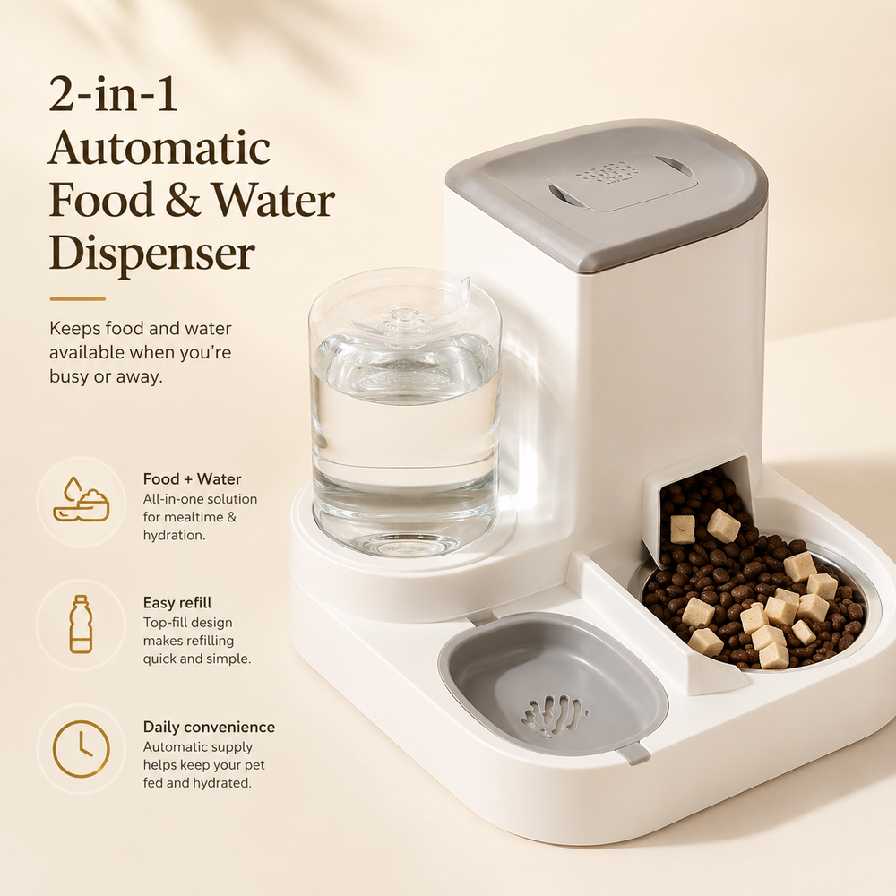 HeartyPaws 2-in-1 Automatic Food and Water Dispenser