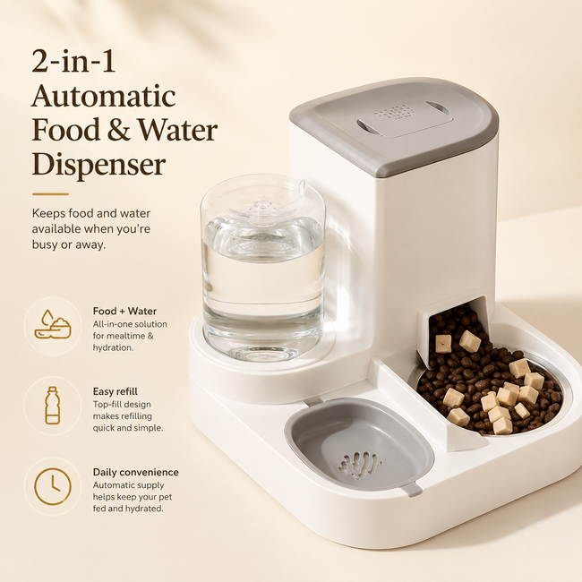 HeartyPaws 2-in-1 Automatic Food and Water Dispenser