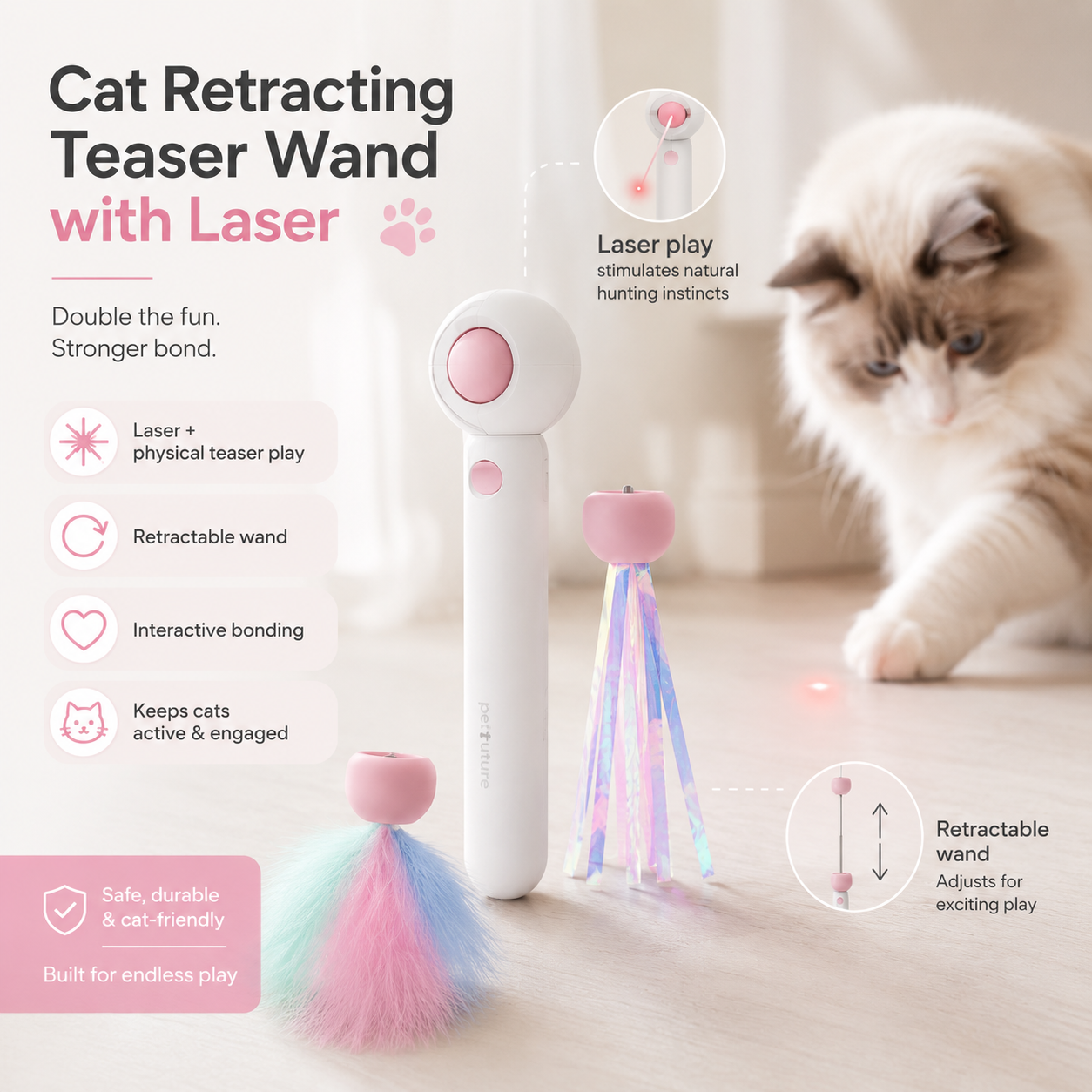 Cat Retracting Teaser Wand with Laser