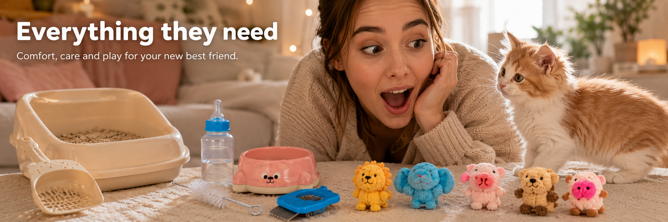 A thoughtfully prepared HeartyPaws care bundle beside a happy dog and cat