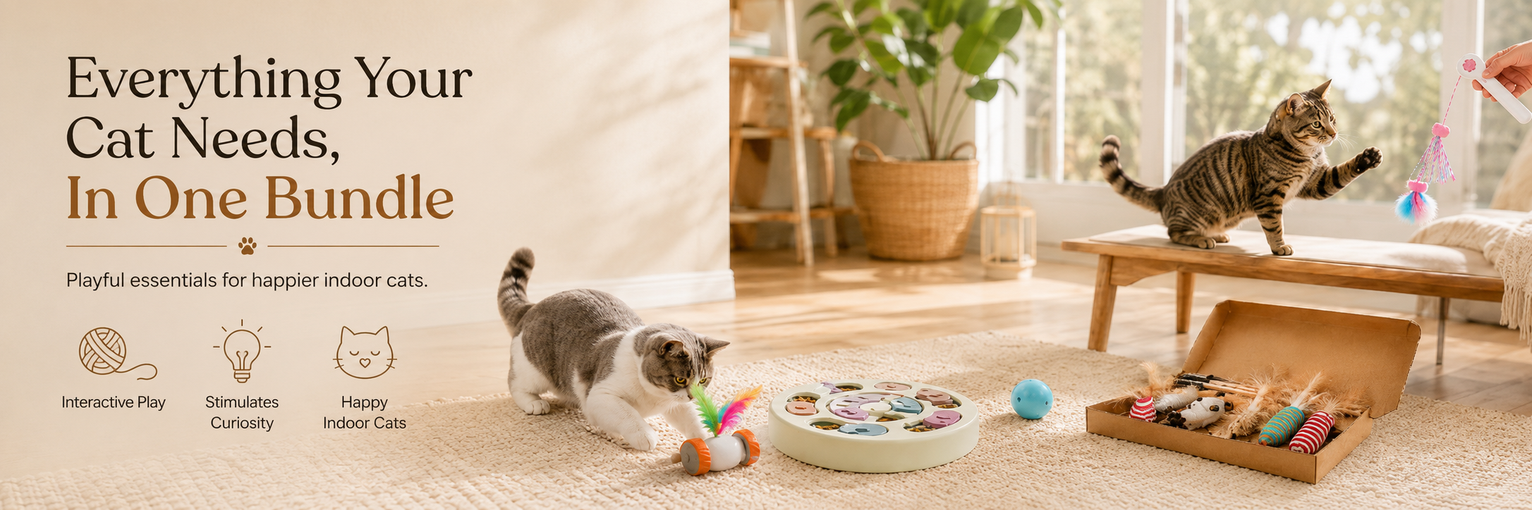 A thoughtfully prepared HeartyPaws care bundle beside a happy dog and cat