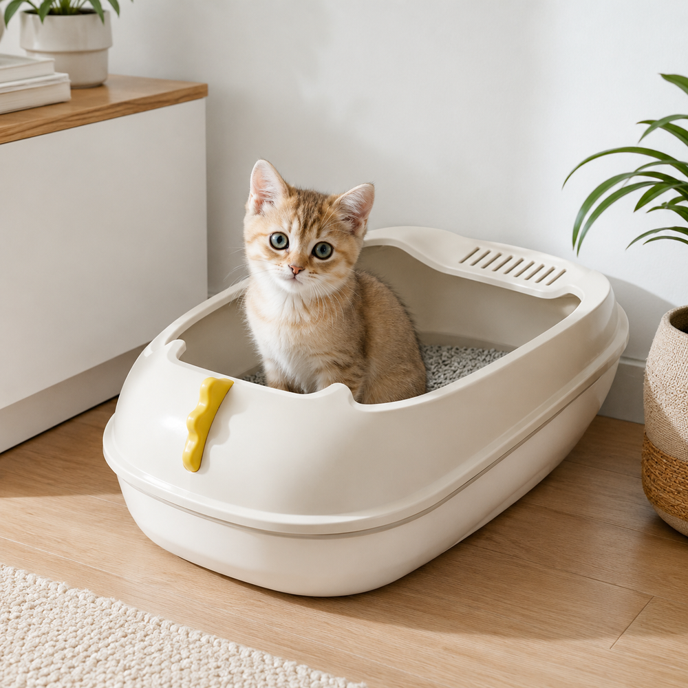 HeartyPaws cat litter tray with raised back