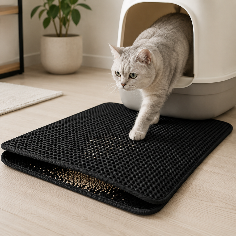 HeartyPaws double layer cat litter mat lifestyle image