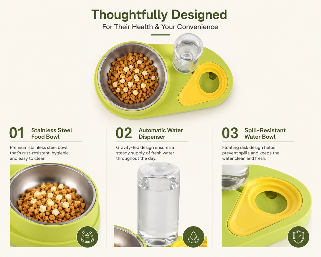 HeartyPaws 2-in-1 Food and Water Feeder design details