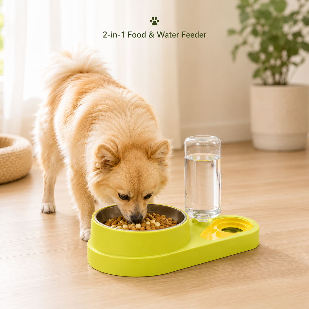 HeartyPaws 2-in-1 Food and Water Feeder lifestyle image with dog