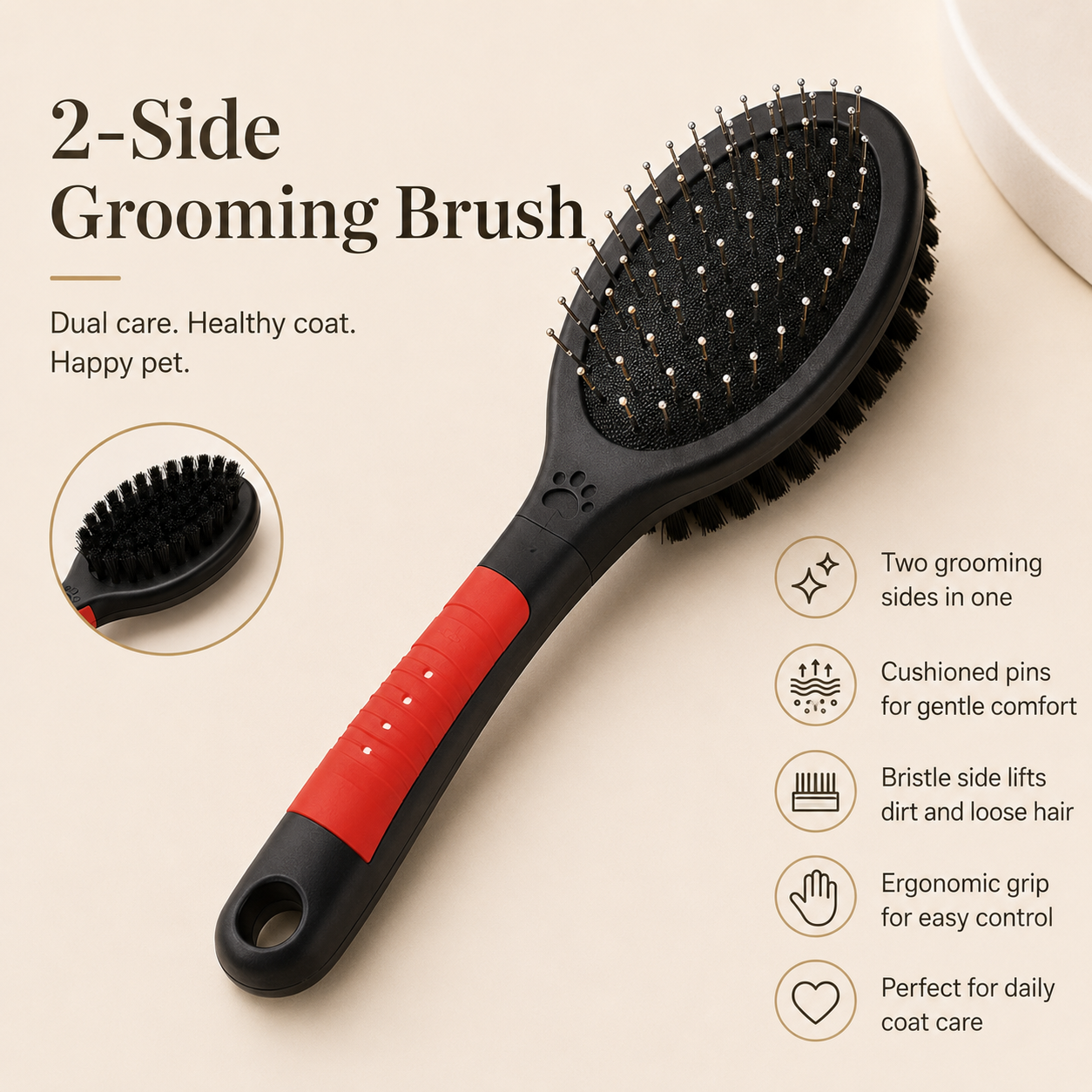 HeartyPaws 2-Side Grooming Brush product feature image