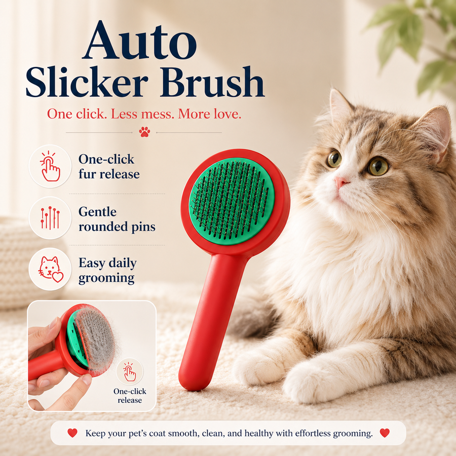 HeartyPaws Auto Slicker Brush for cats with one-click fur release