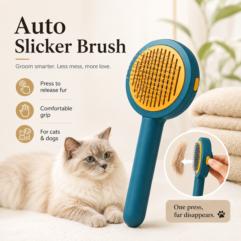 HeartyPaws Auto Slicker Brush product feature image for cats and dogs