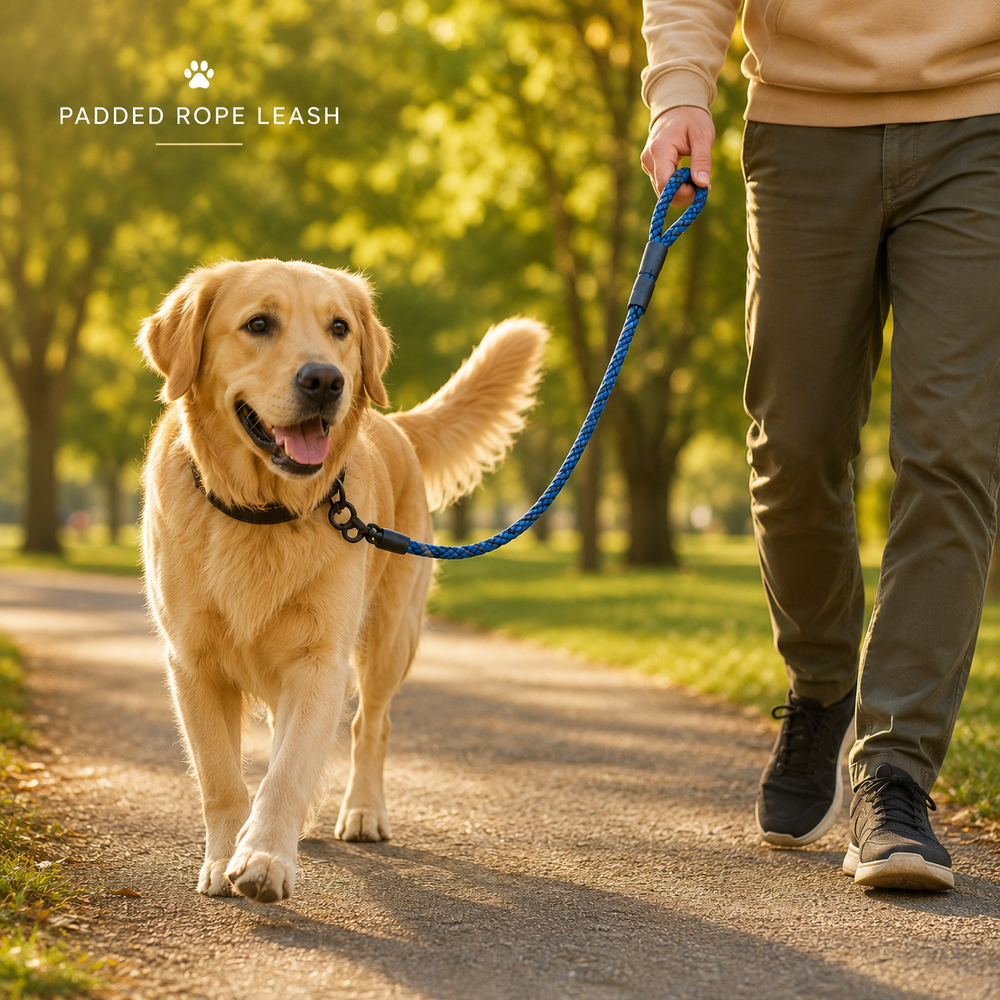 HeartyPaws Padded Rope Leash lifestyle image with dog