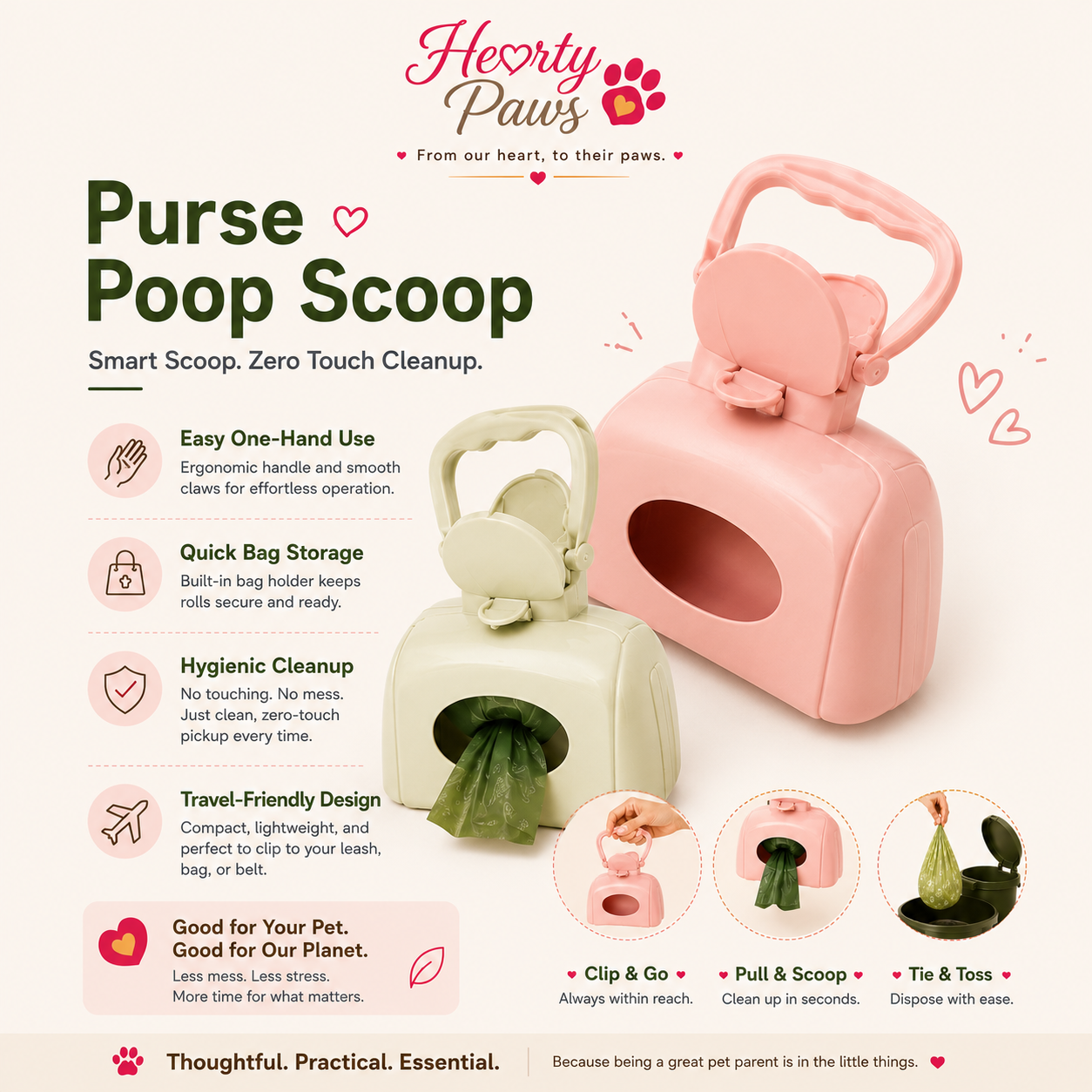 HeartyPaws Purse Poop Scoop product feature image