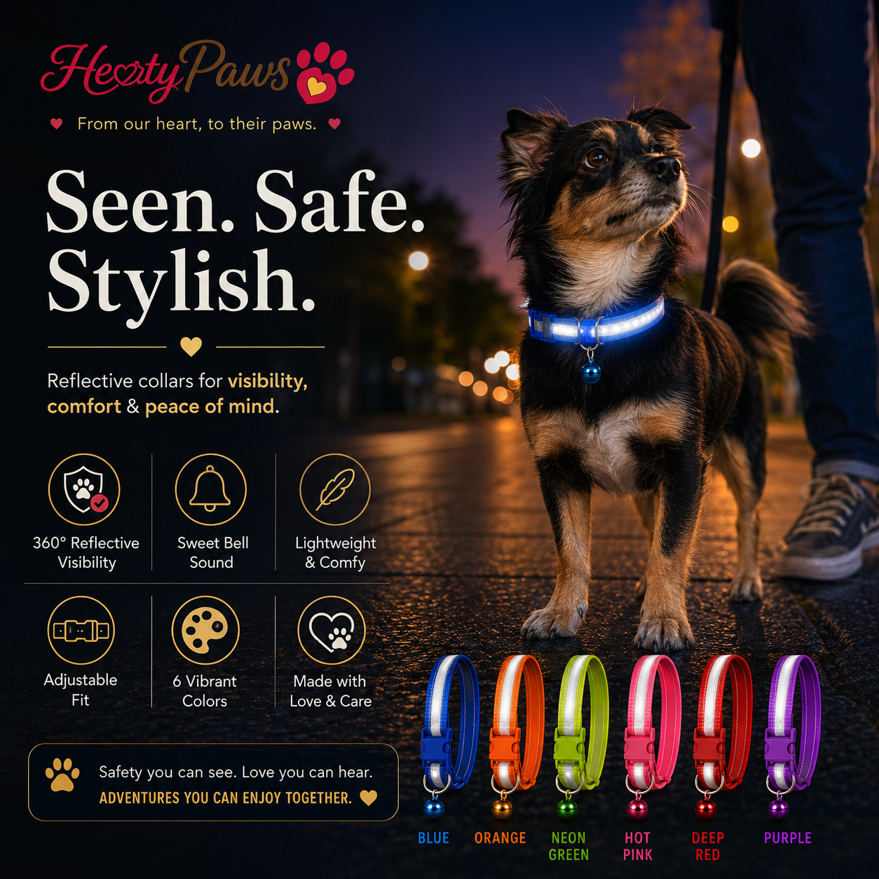 HeartyPaws Reflective Dog Collar product feature image