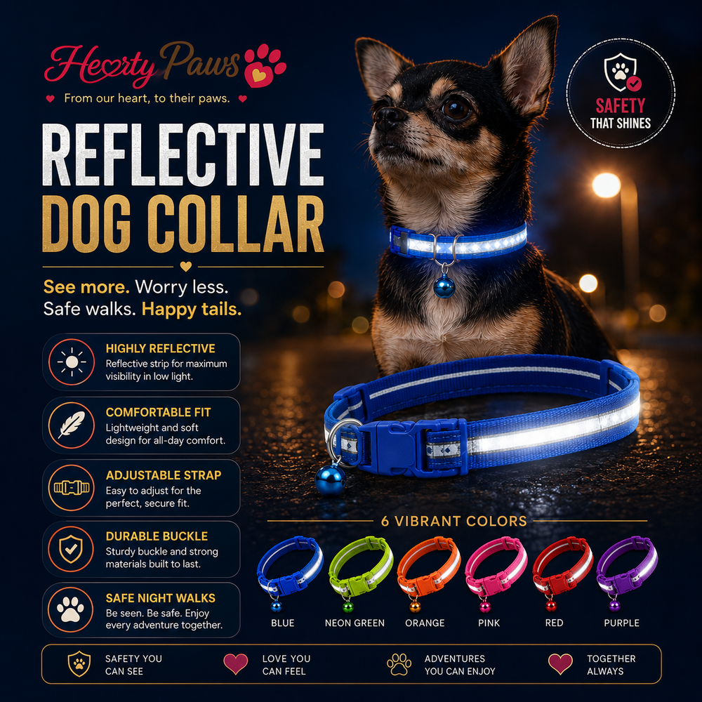 HeartyPaws Reflective Dog Collar lifestyle image for night walks