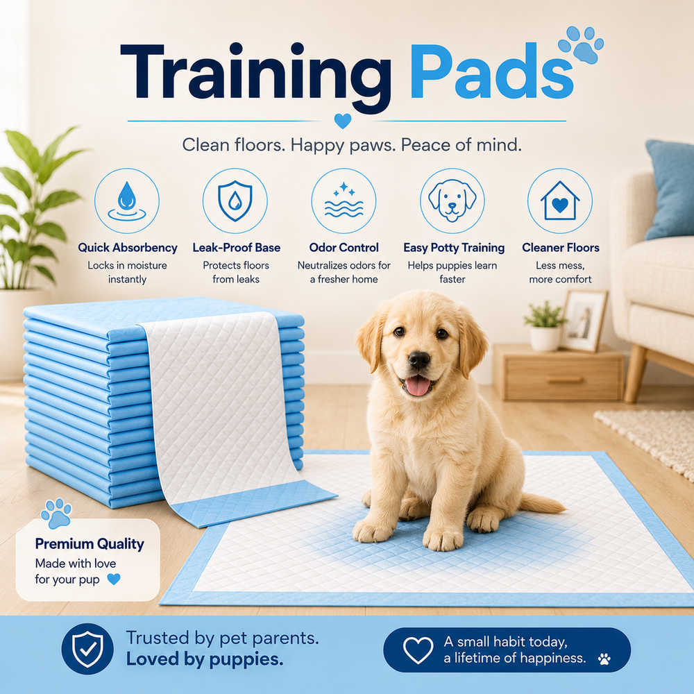 HeartyPaws Training Pads product feature image with puppy
