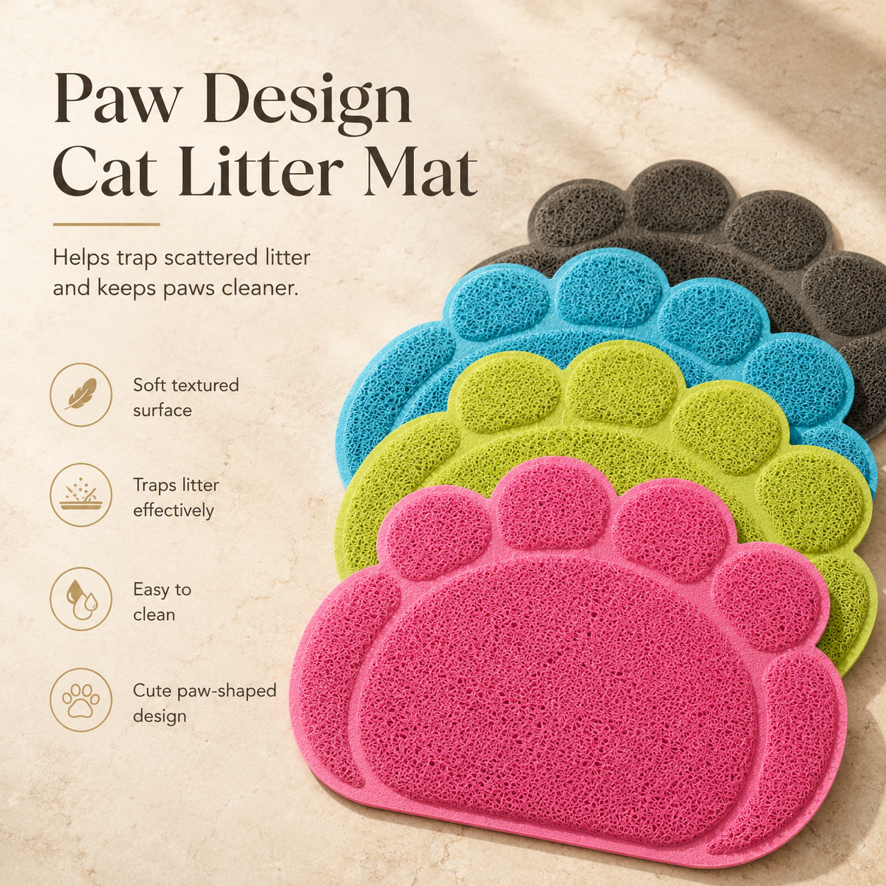 HeartyPaws paw design cat litter mat