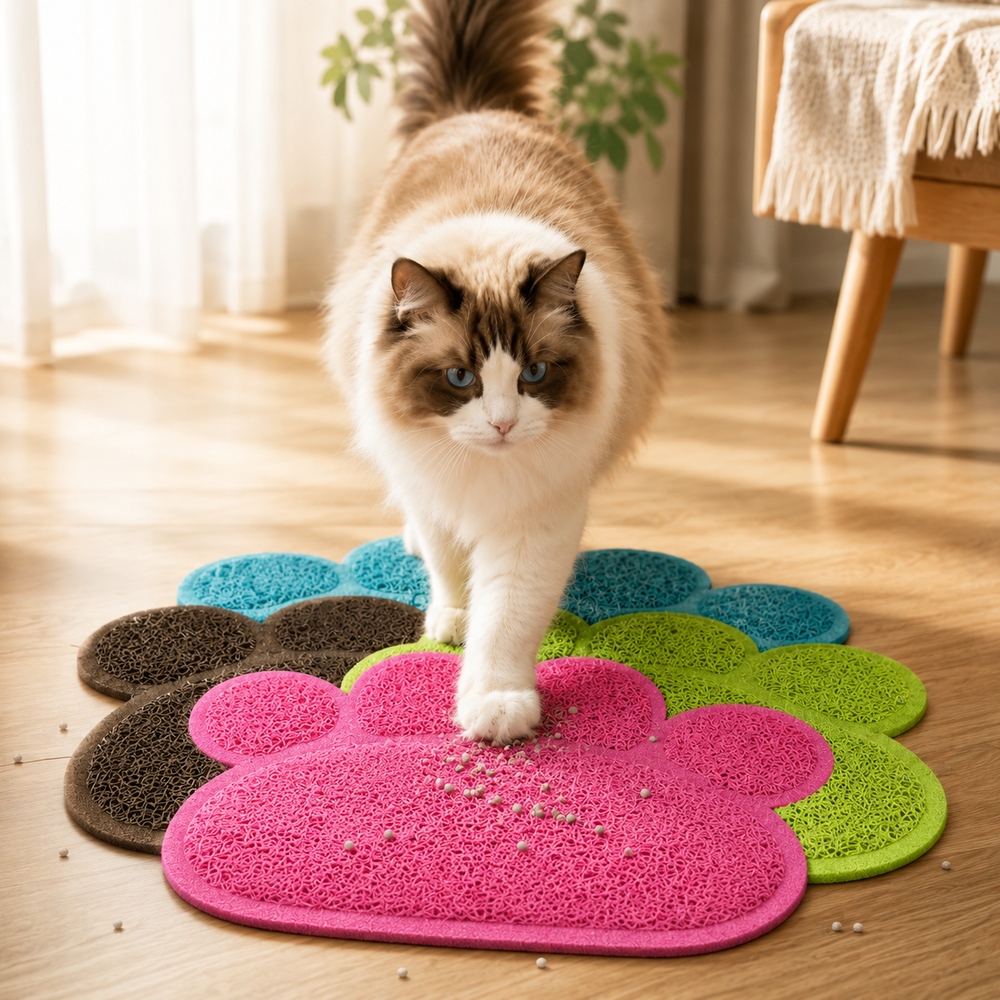 HeartyPaws paw design cat litter mat lifestyle image