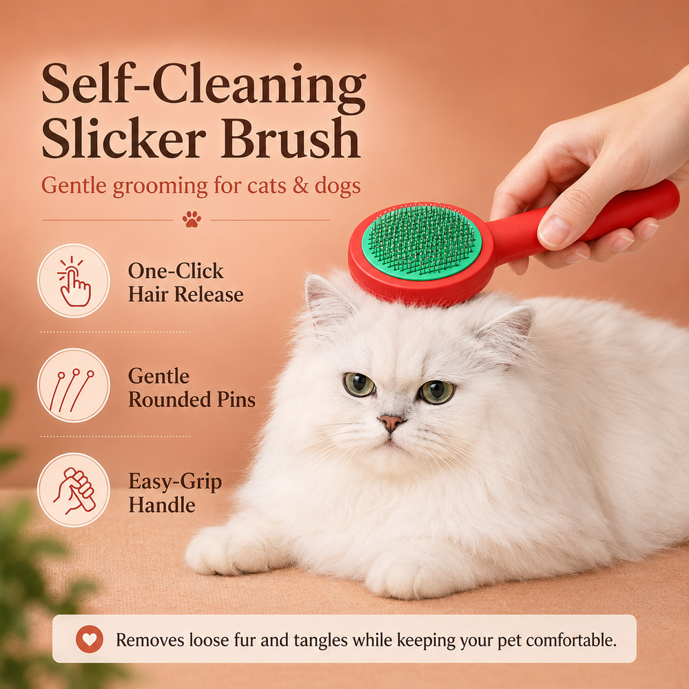 HeartyPaws self-cleaning slicker brush lifestyle image