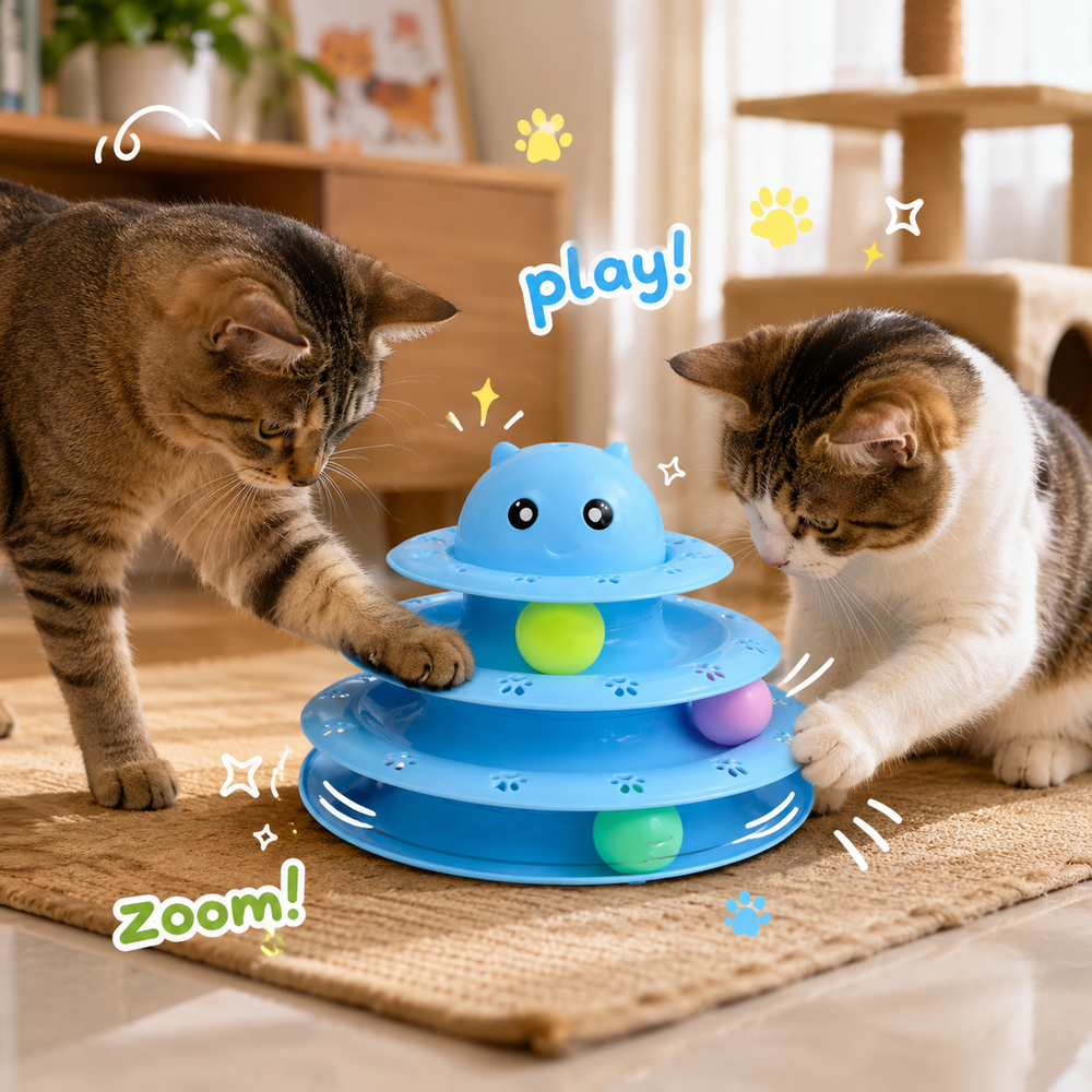 HeartyPaws tower of tracks cat toy lifestyle image
